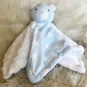 Baby Essentials Teddy Bear Plush Lovey Blue & White Stars Minky Security Blanket